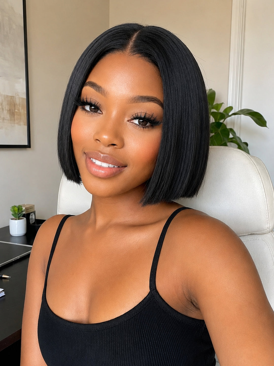 Ocean Hair Straight T-Part Lace Wig Short Bob Natural Black 10 Inch
