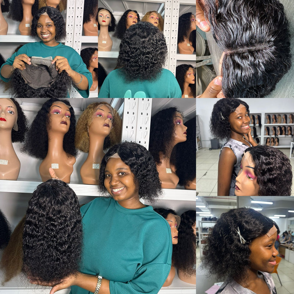 Ocean Hair Water Wave T-Part Lace Wig 13x1 Short Bob Black Wig 10 Inch