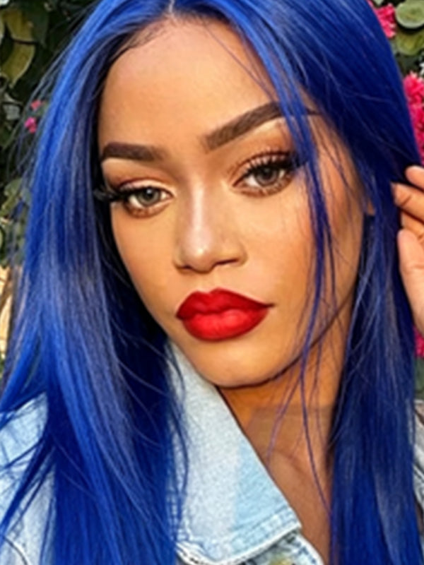 Ocean Hair Vivid Blue Straight T-Part Lace Wig SDD 14 Inch Special Price