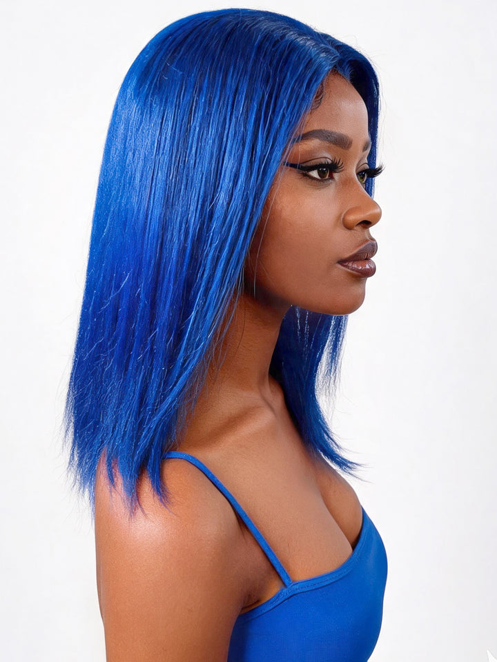 Ocean Hair Vivid Blue Straight T-Part Lace Wig SDD 14 Inch Special Price