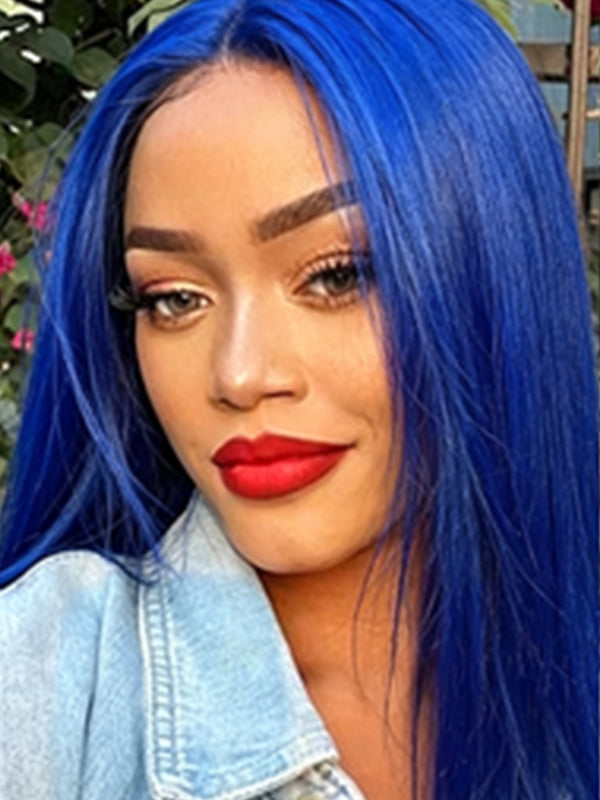 Ocean Hair Vivid Blue Straight T-Part Lace Wig SDD 14 Inch Special Price