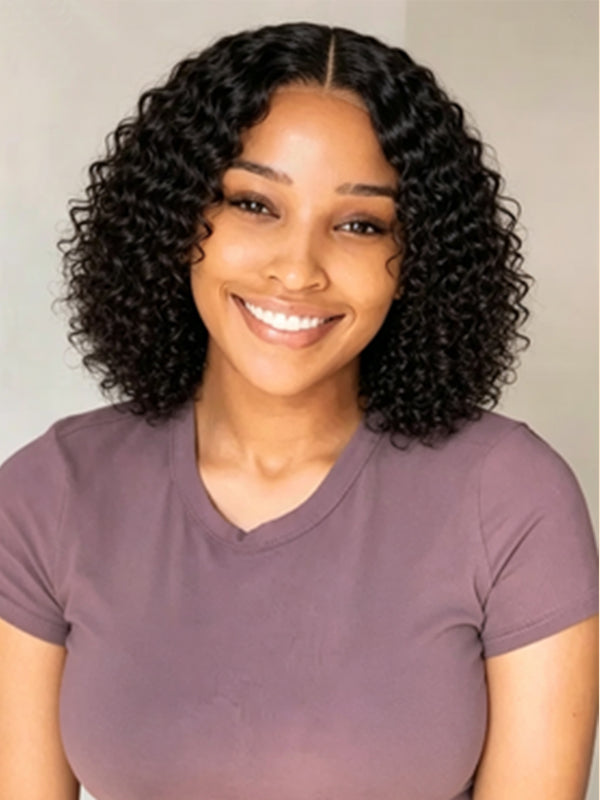 Ocean Hair Water Wave T-Part Lace Wig 13x1 Short Bob Black Wig 10 Inch