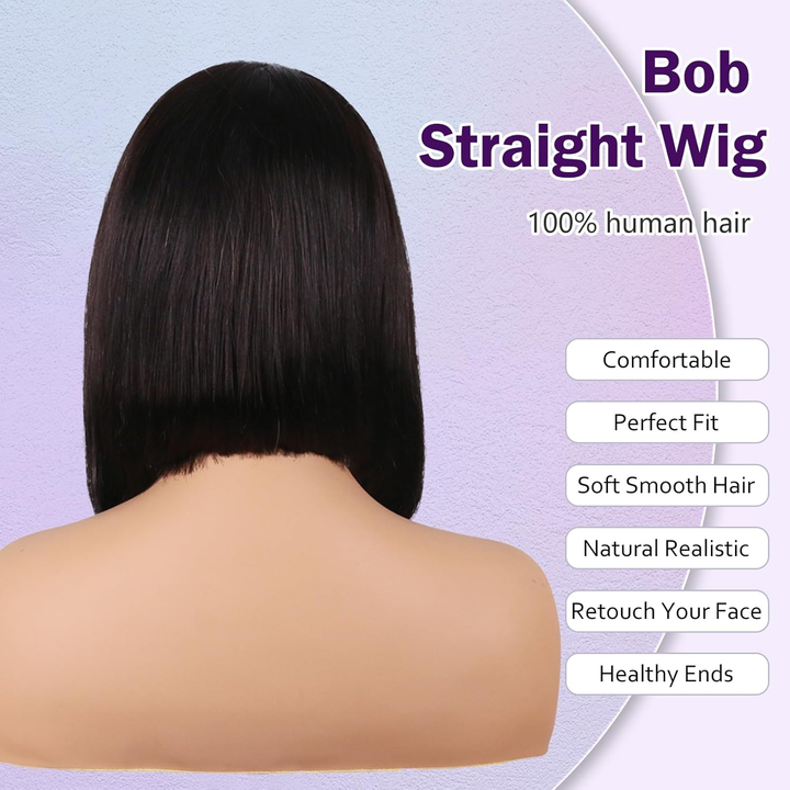Trendy Bob Wig 13x4 &amp; 4x4 Super Double Drawn Straight Human Hair Natural Black Color | Short to Medium Lengths (8-16")