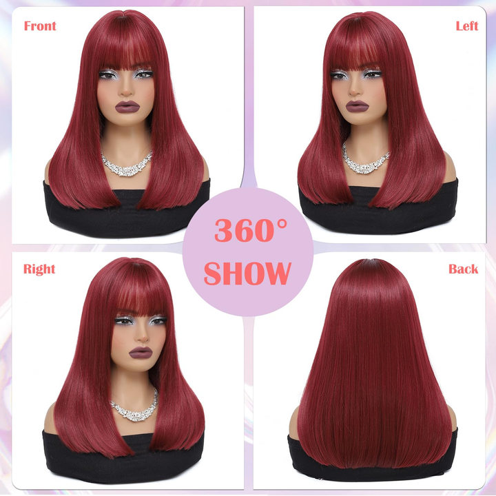 13x4 Bob Straight Human Hair Wig 99J Burgundy Color Lace Front Wig 8-16 Inches