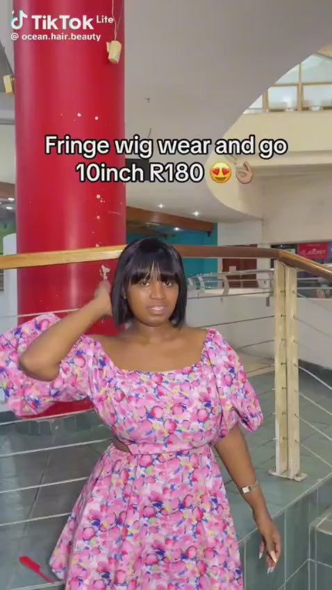 Ocean Hair Fringe Straight Bob Wig Natural Black 10 Inch Wear and Go Wig