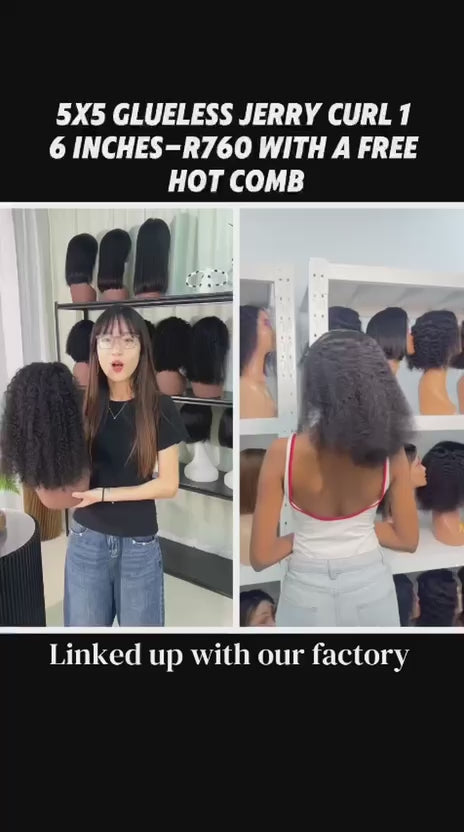 Ocean Hair Bouncy Jerry Curl Bob Glueless Wig 5x5 16 Inch Black Color Wig
