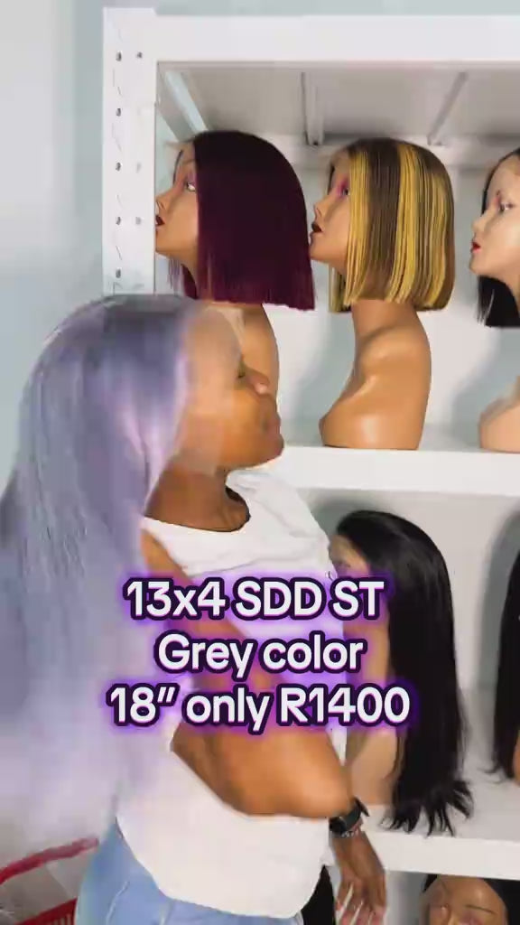 Ocean Hair Straight Lace Front Wig 13x4 Silver Grey 18 Inch SDD Super Double Drawn Hair