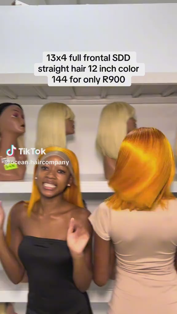 Ocean Hair Orange Yellow Blonde Bone Straight Wig 13x4 SDD 12 to 14 Inch