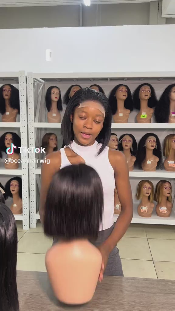 Ocean Hair Straight Bob Glueless 5x5 Lace Closure Black Color Wig