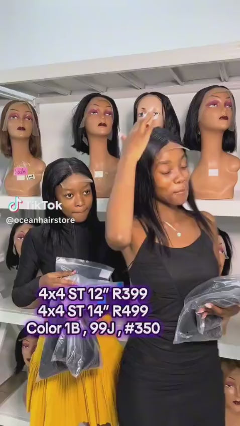 Ocean Hair Black Straight Bob Wig 4x4 Glueless Double Drawn 10-16 Inch
